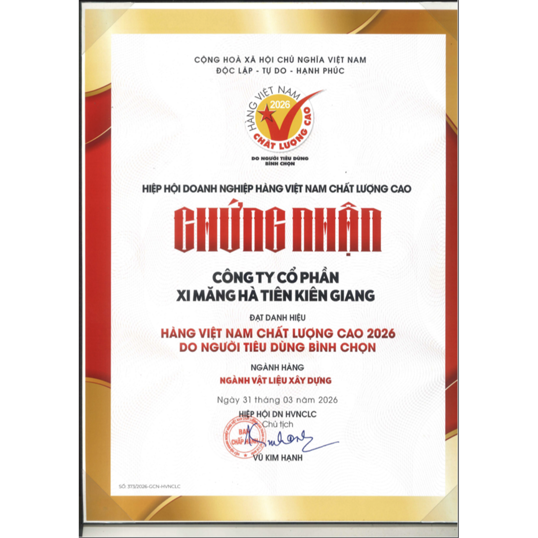  DANH HIỆU HÀNG VIỆT NAM CHẤT LƯỢNG CAO