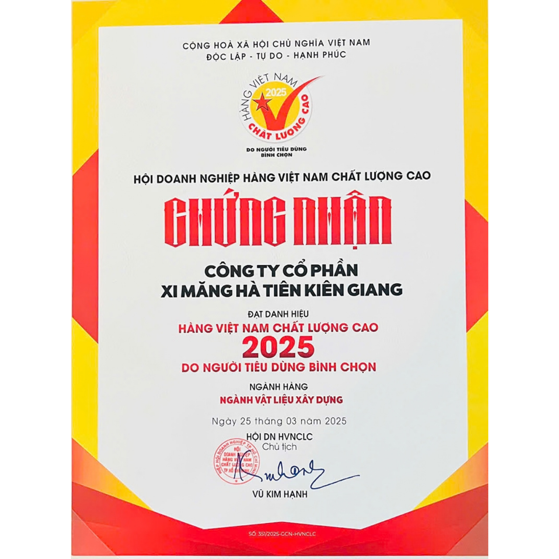  DANH HIỆU HÀNG VIỆT NAM CHẤT LƯỢNG CAO