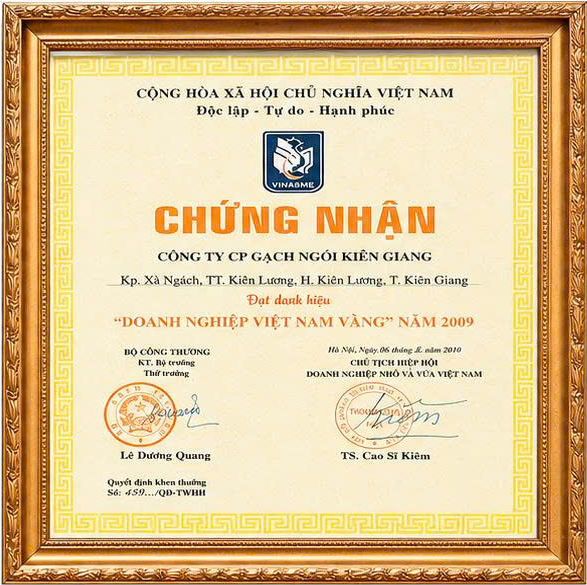 DANH HIỆU DOANH NGHIỆP VIỆT NAM VÀNG 