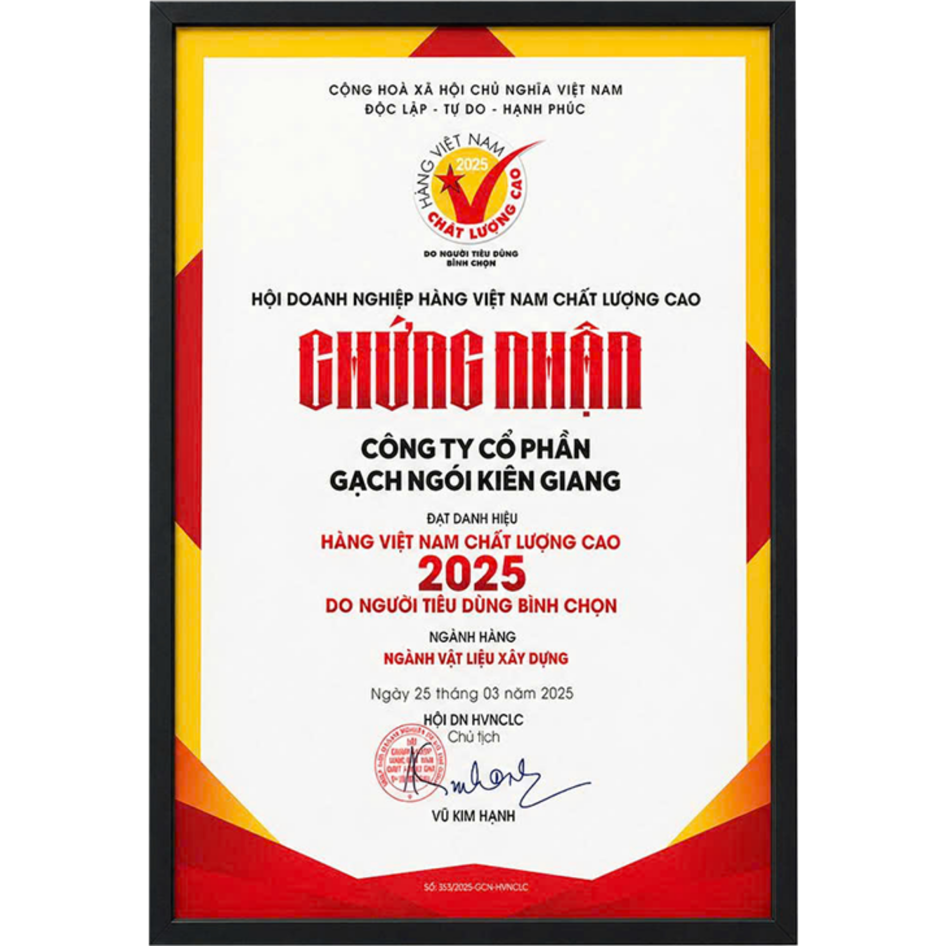 DANH HIỆU HÀNG VIỆT NAM CHẤT LƯỢNG CAO 