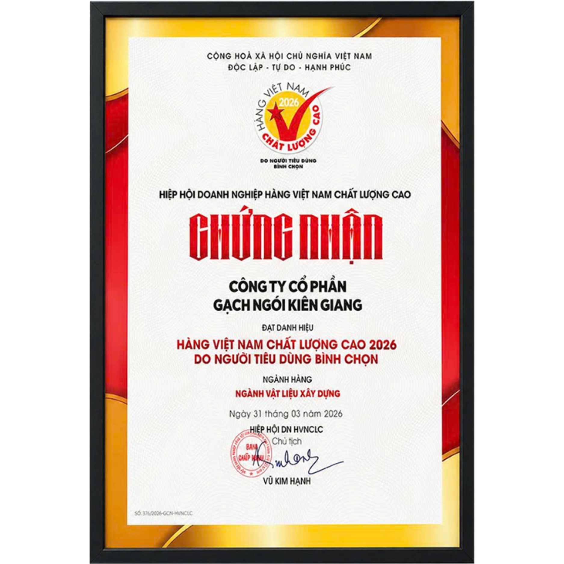DANH HIỆU HÀNG VIỆT NAM CHẤT LƯỢNG CAO  